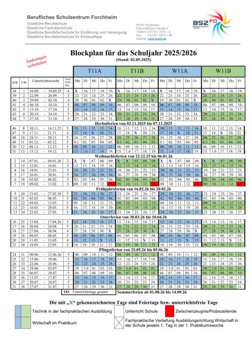 Blockplan FOS 2025/26: 11. Klassen, Stand 02.05.2025